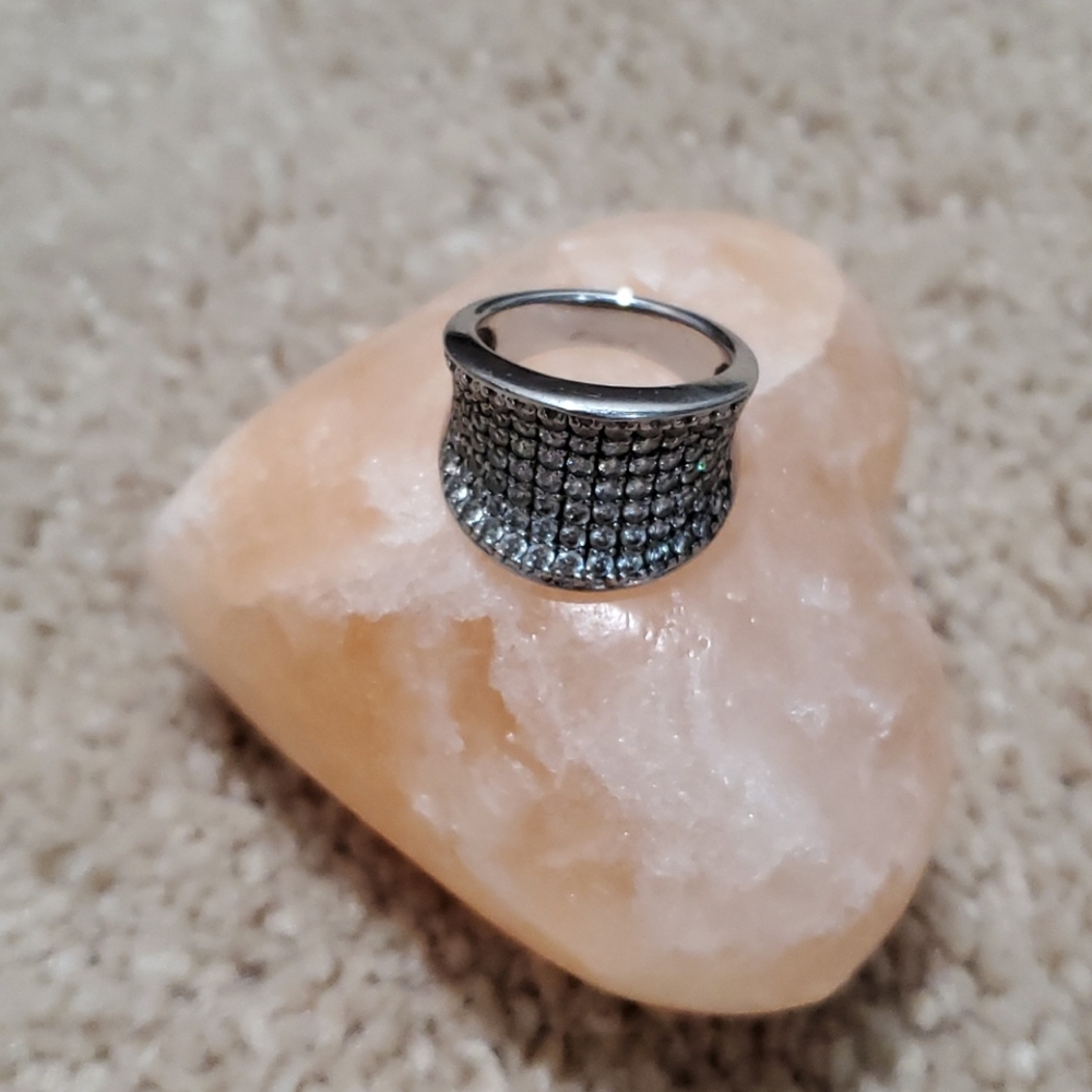 Silver Saddle Ring with CZ, Sz 7
